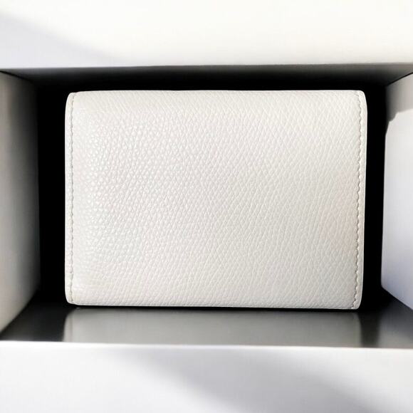 FENDI White Trifold Micro Wallet Grained Leather New F Logo Gold Snap 8M0395 - Picture 15 of 16